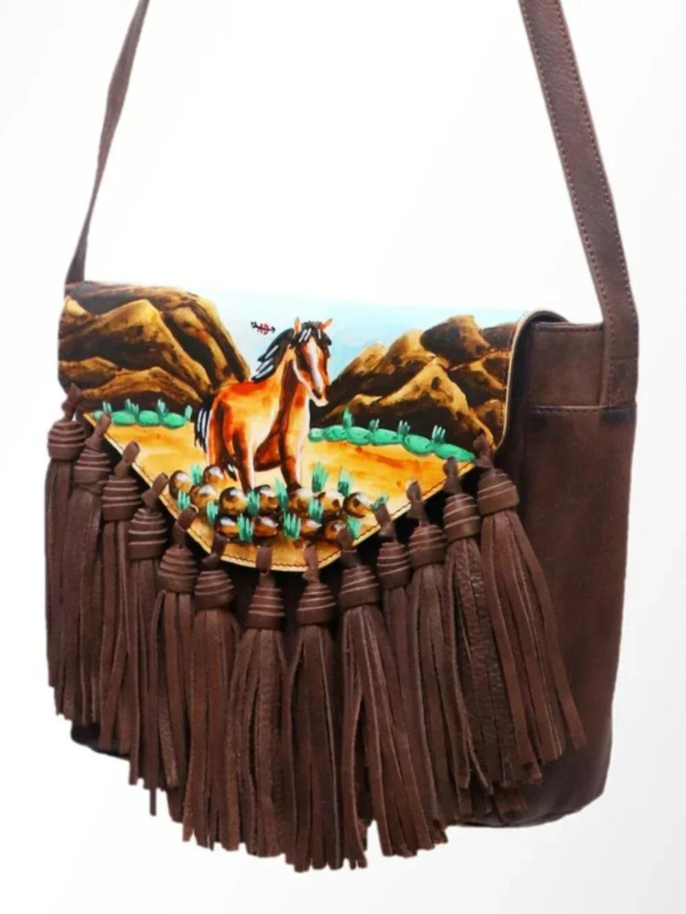 American Darling Hand Painted Desert Rodeo Fringe Crossbody Bag